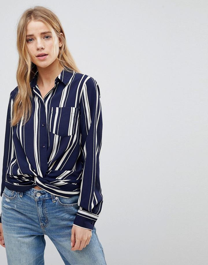 New Look Stripe Twist Front Shirt - Blue