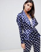Boohoo Satin Blazer With Navy Polka Dot - Blue