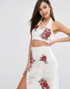 Love Triangle Lace Crop Top With Floral Embroidery Co-ord - White