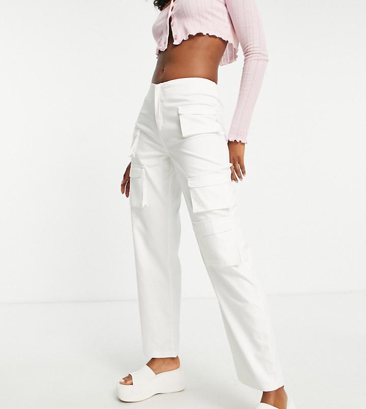 Collusion Low Rise Straight Leg Cargo Pants In White
