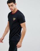 Boohooman T-shirt With Leopard Embroidery In Black - Black
