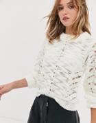 Asos Design Volume Sleeve Open Stitch Sweater-cream