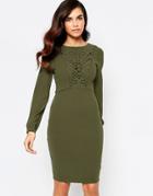 Amy Childs Taylor Lasercut Dress With Low Back - Khaki