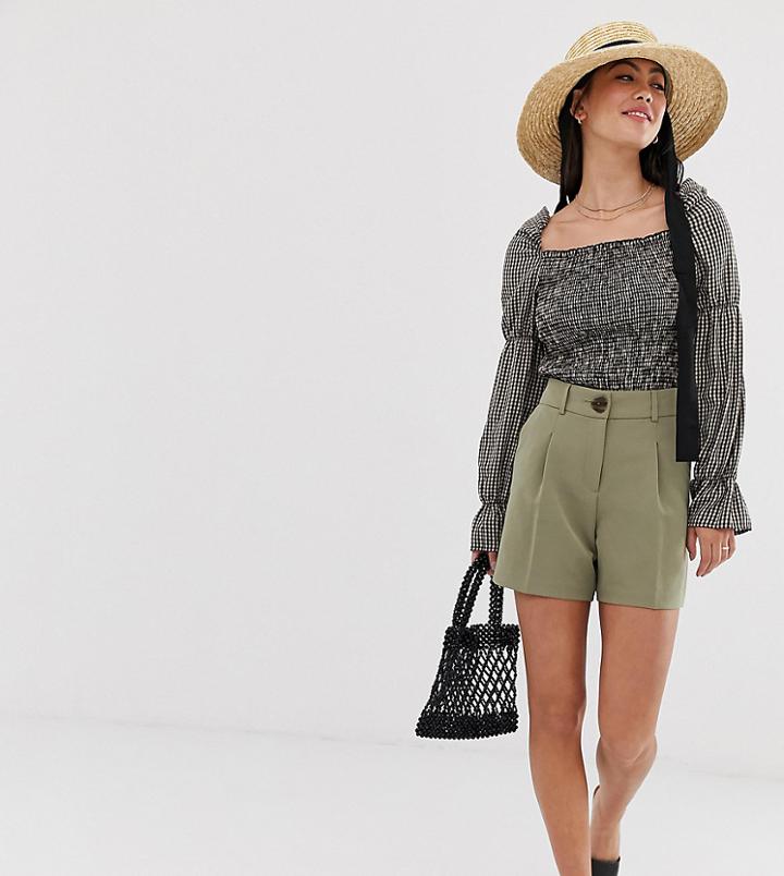 Miss Selfridge Petite Tailored Shorts In Khaki-green