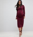 Bluebelle Maternity Wrap Front Midi Dress - Red