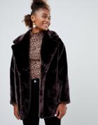 Monki Faux Fur Jacket In Brown - Brown