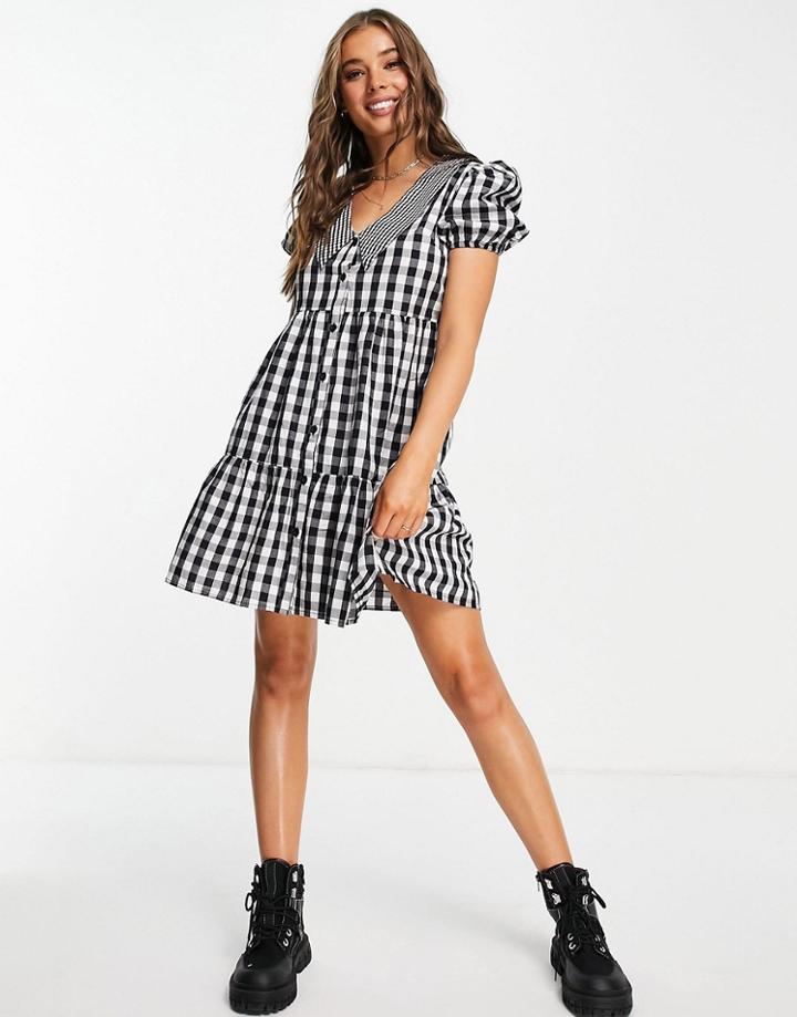 Influence Shirt Dress With Contrast Collar In Black Gingham