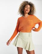 Asos Design Cropped Sweater With Pocket In Orange