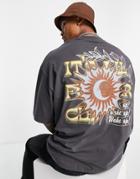 Asos Design Oversized T-shirt In Dark Gray With Celestial Front And Back Print