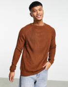Asos Design Knitted Rib Crew Neck Sweater In Brown