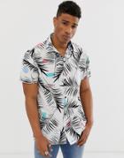 Jack & Jones Originals Relaxed Revere Collar Shirt With All Over Print In White