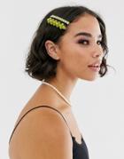 Asos Design Pack Of 2 Beaded Hair Slides-green