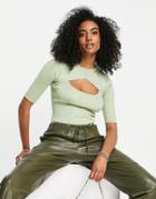 Pretty Lavish Fine Knit Cut-out Top In Mint - Part Of A Set-green