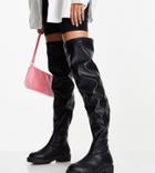 Asos Design Wide Fit Kally Flat Over The Knee Boots In Black