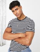 Tommy Hilfiger Cotton Icon Logo Stripe Stretch Slim Fit T-shirt In Navy - Navy