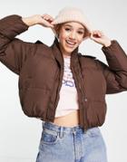 Brave Soul Bunny Hooded Puffer Jacket In Chocolate Brown