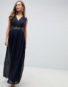 Ax Paris Navy Maxi Dress With Embellished Detail
