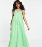 Asos Design Petite V Neck Maxi With Pep Hem In Bright Green