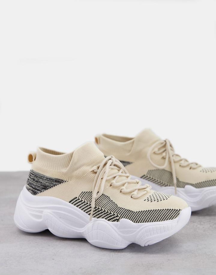 Truffle Collection Knitted Runner Sneakers With Bubble Sole In Sand-white
