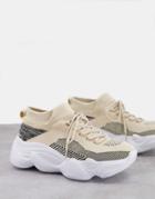 Truffle Collection Knitted Runner Sneakers With Bubble Sole In Sand-white