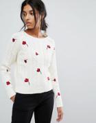 Gestuz Knitted Pullover Sweater With Embroidery Poppies - Multi
