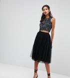 Lace & Beads Tulle Midi Skirt - Black