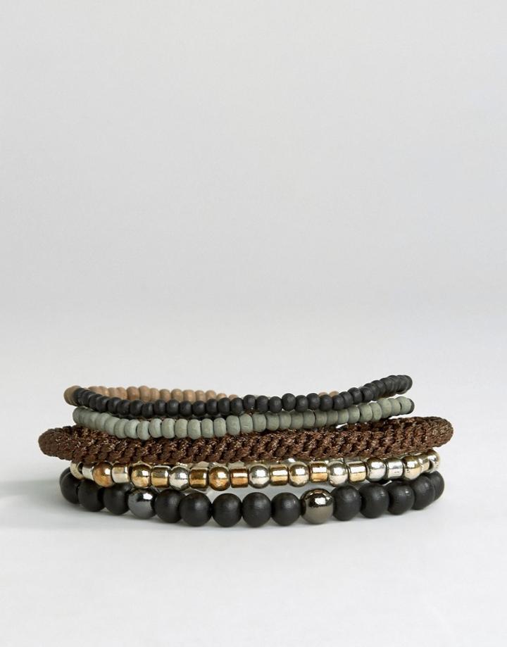 Icon Brand Mixed Beaded Bracelet Pack - Brown