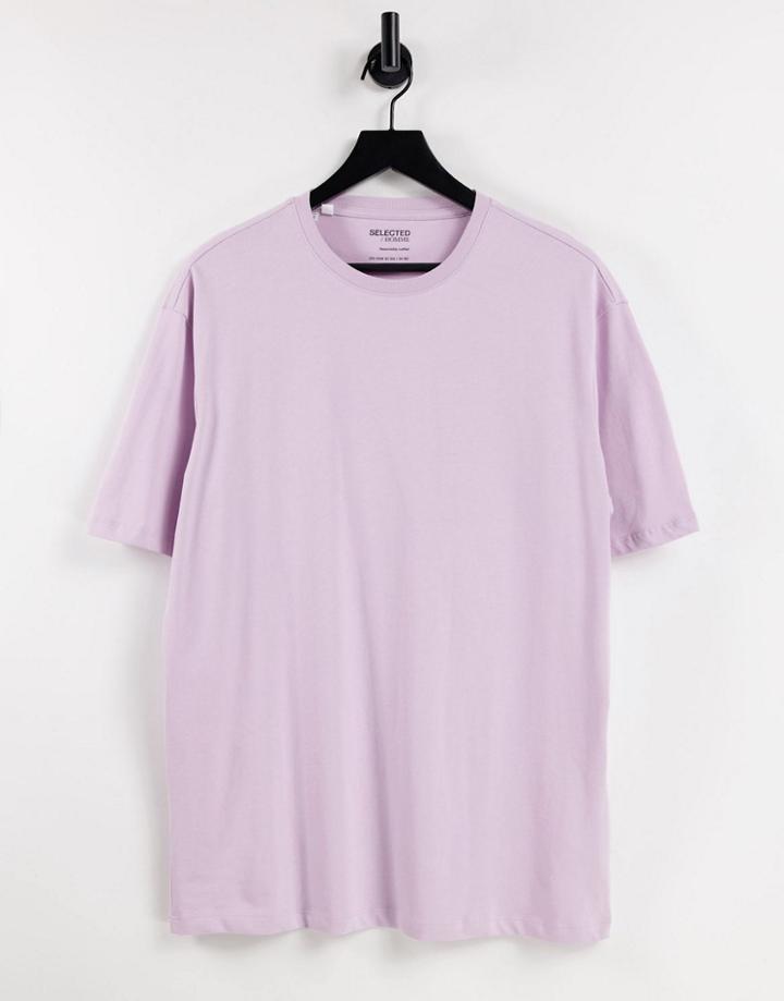 Selected Homme Organic Cotton Oversize Fit T-shirt With High Neck In Lilac-purple