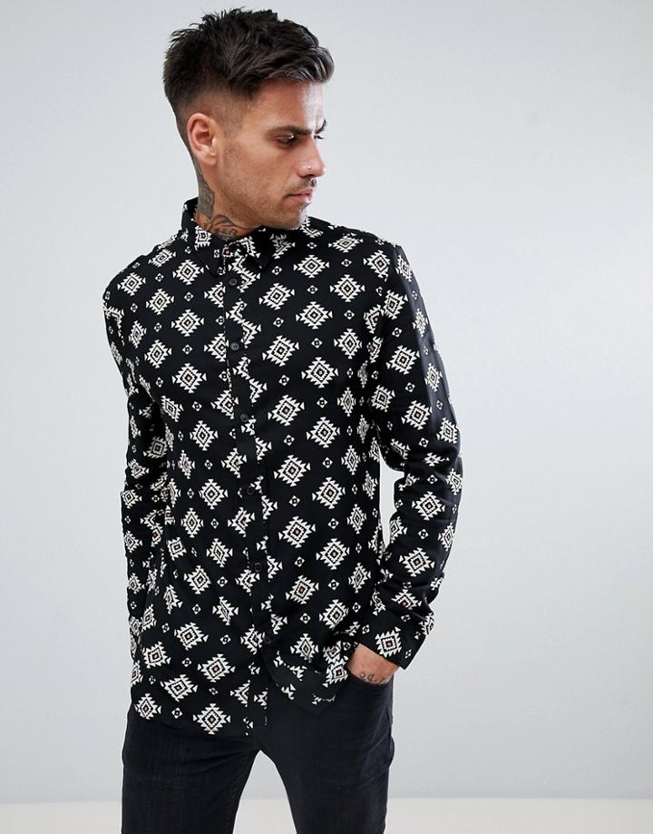 Another Influence Geo-tribal Long Sleeve Shirt - Black