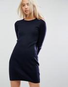 Asos Knitted Dress With Stitch Sleeves - Navy
