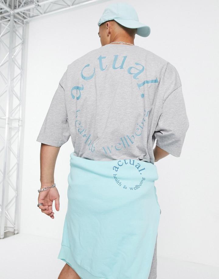 Asos Actual Athleisure Oversized T-shirt In Gray Heather With Large Health And Well-being Back Logo Print-grey