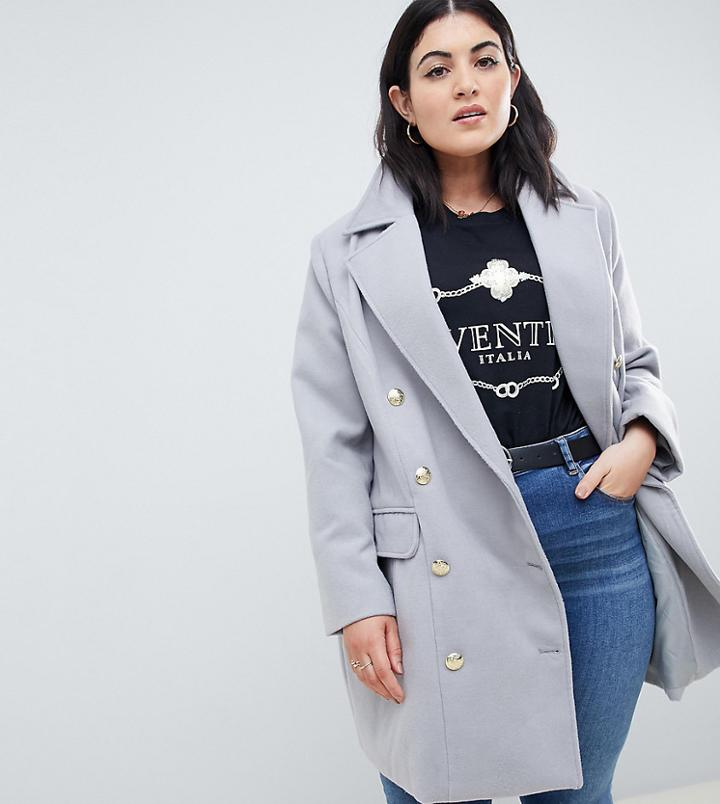 Boohoo Plus Double Breasted Coat In Gray - Gray