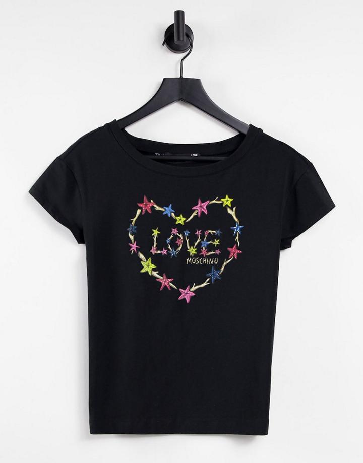 Love Moschino Star Heart Logo T-shirt In Black