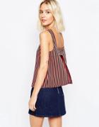 Asos Thick Strap Cami With Open Back In Red And Black Stripe - Multi