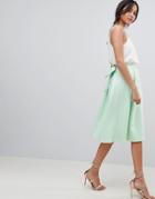 Asos Design Scuba Prom Skirt With Bow Back Detail - Blue