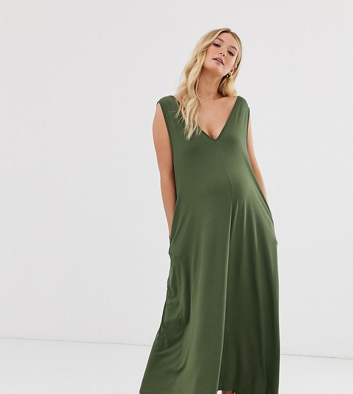 Asos Design Maternity Plunge Trapeze Maxi Dress-black