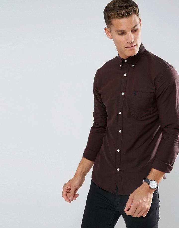 Selected Homme Slim Oxford Shirt With Embroidered Badge - Red