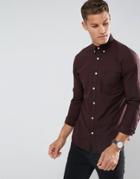 Selected Homme Slim Oxford Shirt With Embroidered Badge - Red