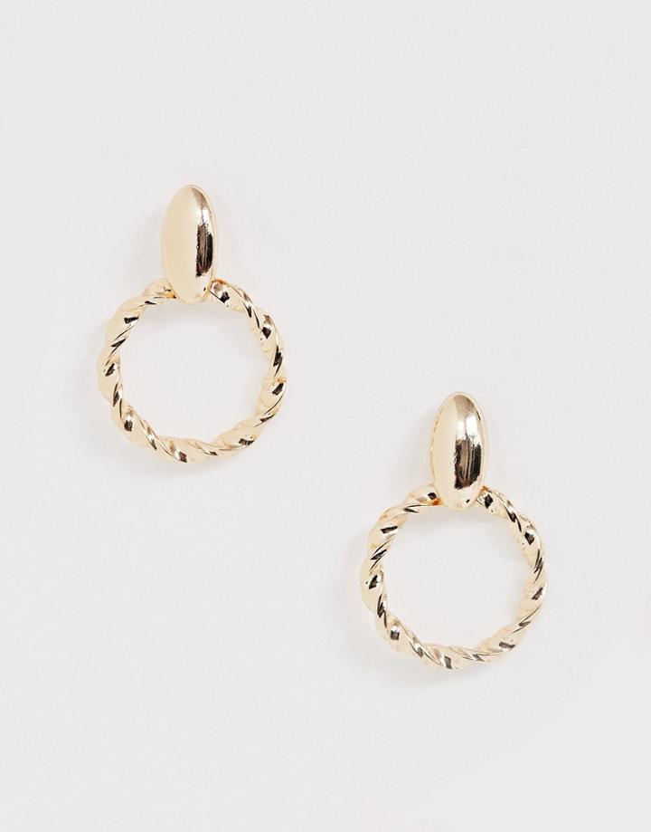 Asos Design Earrings With Twist Open Circle Drop In Gold Tone
