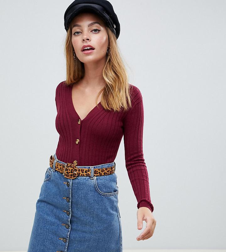 New Look Petite Button Through Top In Red - Red