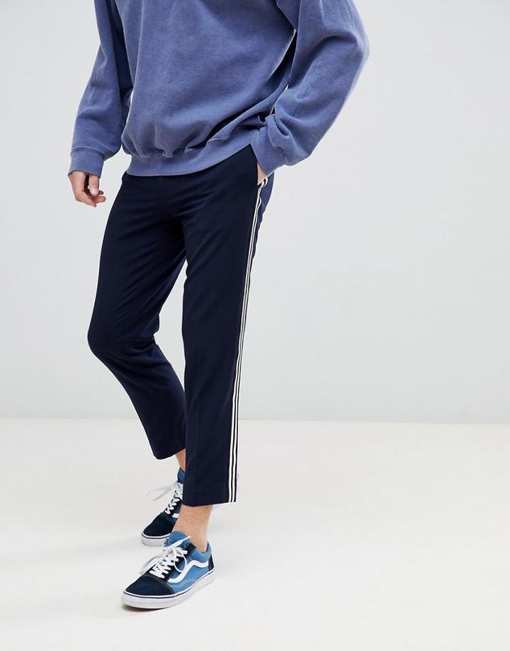 Asos Design Skinny Crop Smart Pants In Navy With Side Stripes - Navy