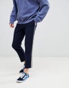 Asos Design Skinny Crop Smart Pants In Navy With Side Stripes - Navy