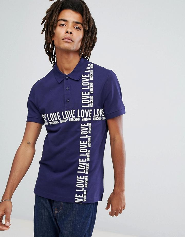 Love Moschino Cross Body Logo Polo Shirt - Navy