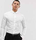 Asos Design Tall Wedding Skinny Sateen Shirt In White - White
