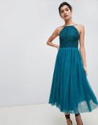 Asos Design Lace Top Tulle Midi Dress - Multi