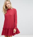 Asos Tall Washed Mini Dress With Ruffle Hem - Red