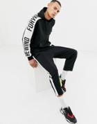 Jack & Jones Core Hoodie With Sleeve Slogan Stripe-black