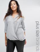 New Look Plus Wrap Front Shirt - Gray