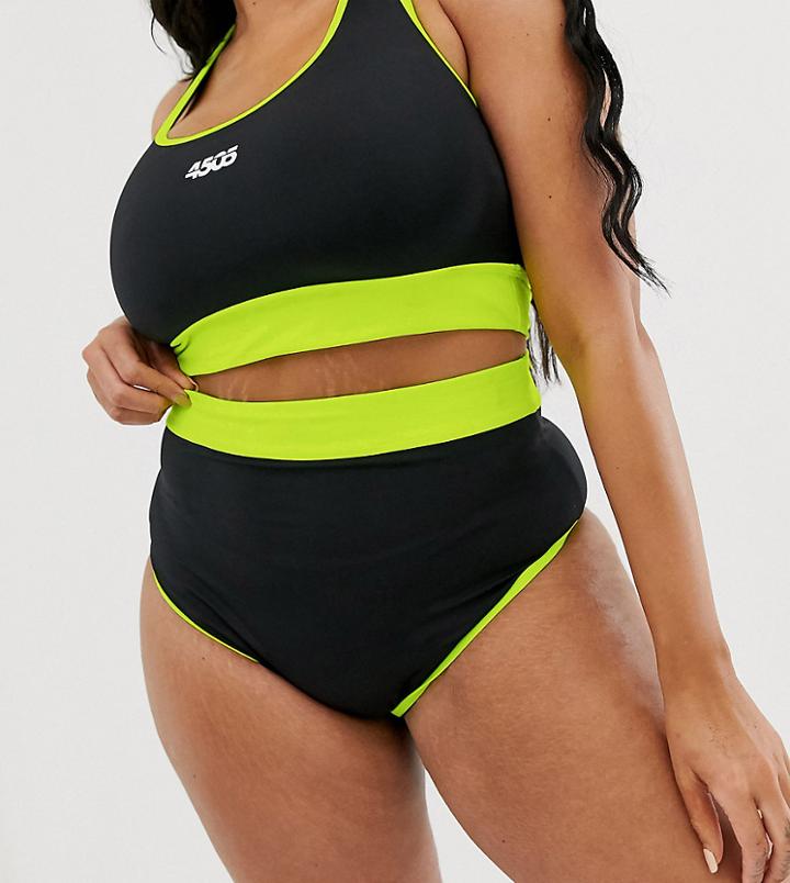 Asos 4505 Curve High Waisted Bikini Bottom-black