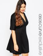 Asos Curve Empire Skater Dress In Ponte - Black